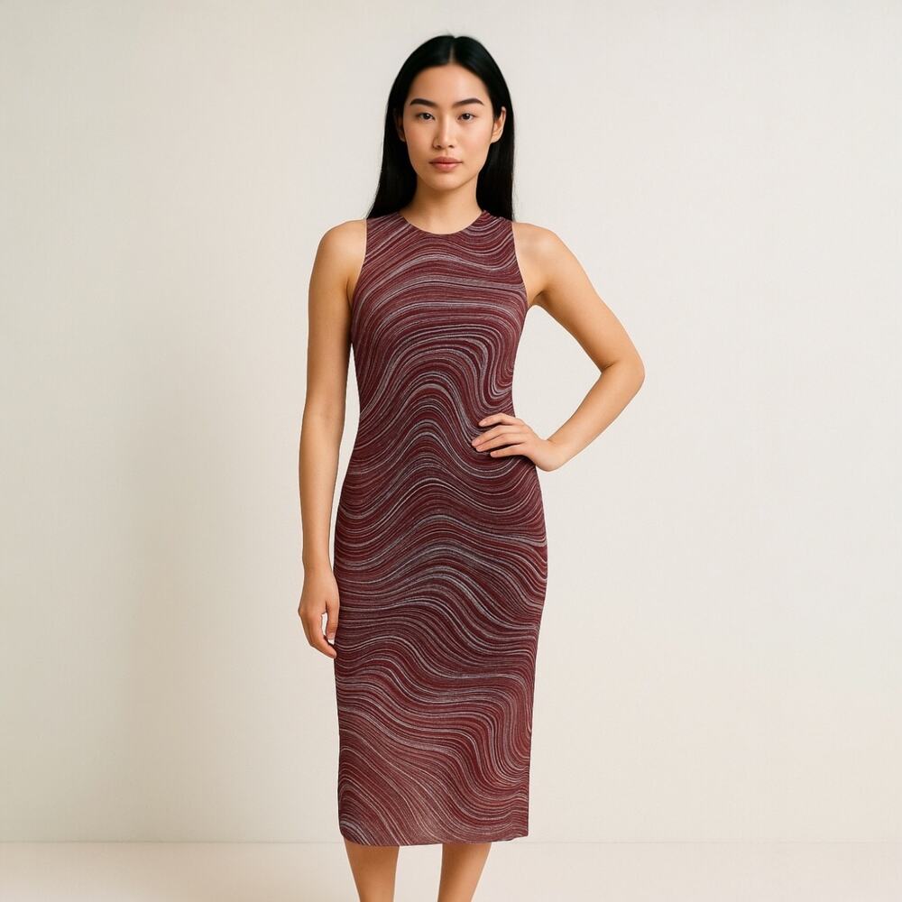 & Other Stories Maroon Swirl Marble Sleeveless Cami Midi Bodycon Tank Dress XS